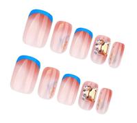 24x Autumn Winter Artificial Nails with Rhinestones French Tip Full Covers False Nails Short Almond Press On Nails