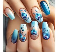 24X Blue Gradient Press Short Ballerina Faux Flower Acrylic Simple Full Cover