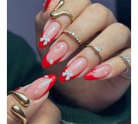 24x Bows Full Covers Stick On Nails Valentines Day False French Tip Press On Almond Shape Artificial