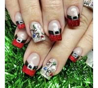 24x/Box French Tip False Nails Square Press On Nails Christmas Full Covers Stick On Nails Glittering Artificial Nails