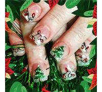 24x/Box Glittering False Nails Christmas Press On Nails Short Square Artificial Nails Winter Full Covers Stick On Nails