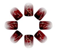 24x/Box Maple Leaves False Nails Fall Press On Nails Artificial Short Square Full Covers Stick On For Party