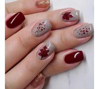 24x / Box Maple Leaves False Nails Thanksgiving Fall Press on Artificial Short Full Covers Stick on