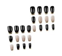 24x/Box Mediums Coffin Press On Nails Simple Full Covers Stick On Nails French Tip False Artificial