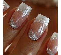 24x/Box Sparkling Full Covers Stick On Nails French Tip False Nails Mediums Square Press On Artificial