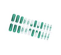 24x Christmas False Nails Snowflake Artificial Green Press On Long Square French Full Covers Stick On