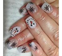 24x Christmas False Nails Snowflake Artificial Square Full Covers Stick On Snowmen Press On For Women