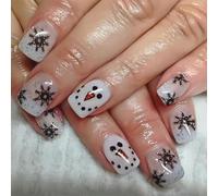24x Christmas False Nails Snowflake Artificial Square Full Covers Stick on Snowmen Press on for Women