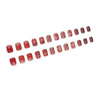 24x Christmas False Nails Stripes Press On Nails Short Square Full Covers Stick On Nails White Snowflake Acrylic Nails