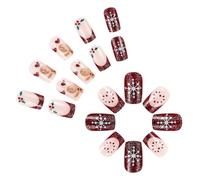 24x Christmas Press On Nails Snowflake Stick On Nails Short Square False Nails With Gingerbreads Man Designs For Women