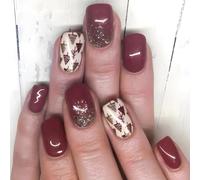 24x Christmas Tree False Nails Press On Glittering Artificial Short Square Full Covers Stick On