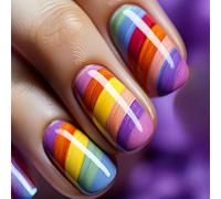 24x Colorful Stripes False Nails Rainbow Artificial Glossy Stick on Mediums Square Press on
