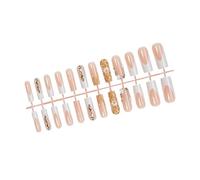 24x Flowers False Nails French Tip Press On Nails Long Coffin Stick On Nails Glittering Acrylic Nails With Rhinestones