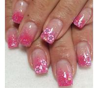 24x Flowers Full Covers False Nails Press On Nails Glittering Sequins Artificial Nails Mediums Square Stick On Nails