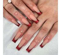24x French Tip Full Covers False Nails Fashion Press On Long Square Stick On Glossy Acrylic For Daily