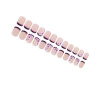 24x French Tip Full Covers False Nails Flowers Press on Short Square Stick on Acrylic for Daily