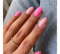 24x French Tip Full Covers False Nails Simple Press On Short Round Stick On Glittering Acrylic