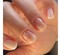 24x French Tip Full Covers False Nails Sweet Flowers Press on Short Square Stick on Acrylic for Daily