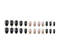 24x French Tip Press On Nails Simple Artificial Mediums Coffin Full Covers False Glittering Stick On