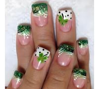 24x French Tip Stick On Nails Festival Press On Nails Shamrocks Full Covers False Nails Manicures Supplies