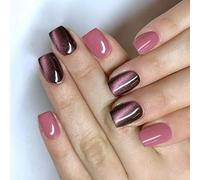 24x Full Covers False Nails Glossy Press on Short Acrylic Cats Eyes Stick on for Party