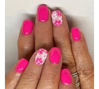 24x Full Covers False Nails With Flower Designs Short Square Press On Nails Glossy Stick On Nails Acrylic Nails