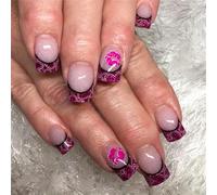 24x Glittering False Nails French Tip Stick On Lips Print Artificial Valentines Day Press On