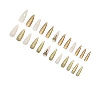 24x Glittering Full Covers Artificial Nails Long Almond Press On Reusable False Autumn Winter Acrylic