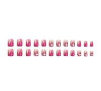 24x Glittering Full Covers False Nails Heart Press On Nails Short Square Stick On Nails Acrylic Nails For Valentines Day