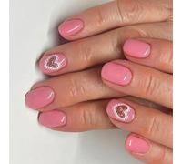 24x Glittering Heart Full Covers False Nails Press on Short Square Stick on Acrylic for Valentines Day