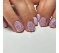 24x Glittering Press On Nails French Tips False Nails Flowers Full Covers Stick On Nails Short Square Acrylic 24x Flowers