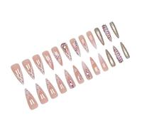24x Glittering Rhinestones Artificial Nails Long Full Covers False Nails Stilettos Stick On Nails Flowers Press On Nails