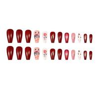 24x Glossy Full Covers False Nails Mediums Length Press On Flowers Stick On Valentines Day Acrylic