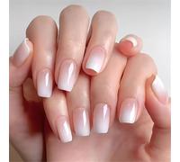 24x Glossy Full Covers False Nails Short Square Press on Gradients Stick on Simple Artificial Acrylic