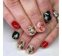 24x Green False Nails Christmas Press On Nails Full Covers Stick On Nails Snowflake Artificial Nails Manicures Supplies