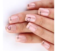 24x Heart Full Covers False Nails Glittering Press On Short Stick On Acrylic For Valentines Day