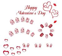 24x Heart Full Covers False Nails Press On Nails Glittering Stick On Nails Valentines Day Acrylic Nails For Party