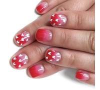 24x Heart Full Covers Stick On Nails Valentines Day False Nails Short Square Artificial Press On For Women