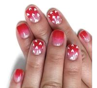 24x Heart Full Covers Stick On Nails Valentines Day False Short Square Artificial Press On For Women