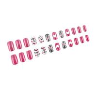 24x Heart Full Covers Stick On Nails Valentines Day False Silver Glittering Press On Short Artificial