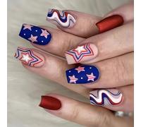 24x Independence Day False Nail 4th of July Artificial Flag Day Full Cover Stick On Star Press On