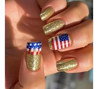 24x Independence Day False Nails Stripe Press On French Tip Acrylic 4th Of July Full Covers Stick On