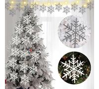 24x Jumbo White Snowflakes Ornaments 20cm Grey & White, Big Plastic Glitter Snowflake for Winter Indoor Outdoor Christmas Tree Window Room Decorations Giant Craft Snowflakes