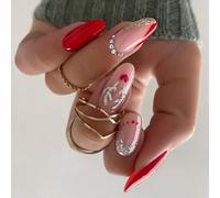 24x Lovely Elks Artificial Nails Glittering Stick On Nails Christmas Full Covers False Nails Almond Shape Press On Nails