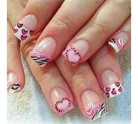 24x Lovely Heart Full Covers False Nails Glittering Acrylic Valentines Day Press on Mediums Stick on