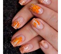 24x Maple Leaves Artificial Nails Full Covers Stick on Short False Fall Press on Thanksgiving