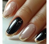 24x Mediums Coffin Artificial Nails Simple Stick On French Tip False Acrylic Press On For Party