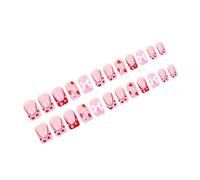 24x Mediums Square False Nails With Bows Heart Artificial French Tip Stick On Valentines Day Press On