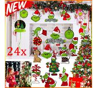 24x Merry Christmas Grinch Ornaments Xmas Tree Hanging Decoration Figure Pendant