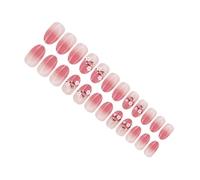 24x Peach Blossoms False Nails Simple Artificial Nails Glittering Full Covers Stick On Nails Short Round Press On Nails